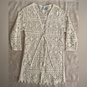 Le Moda Ivory Crochet Lace Tie Front Cardigan Kimono Small